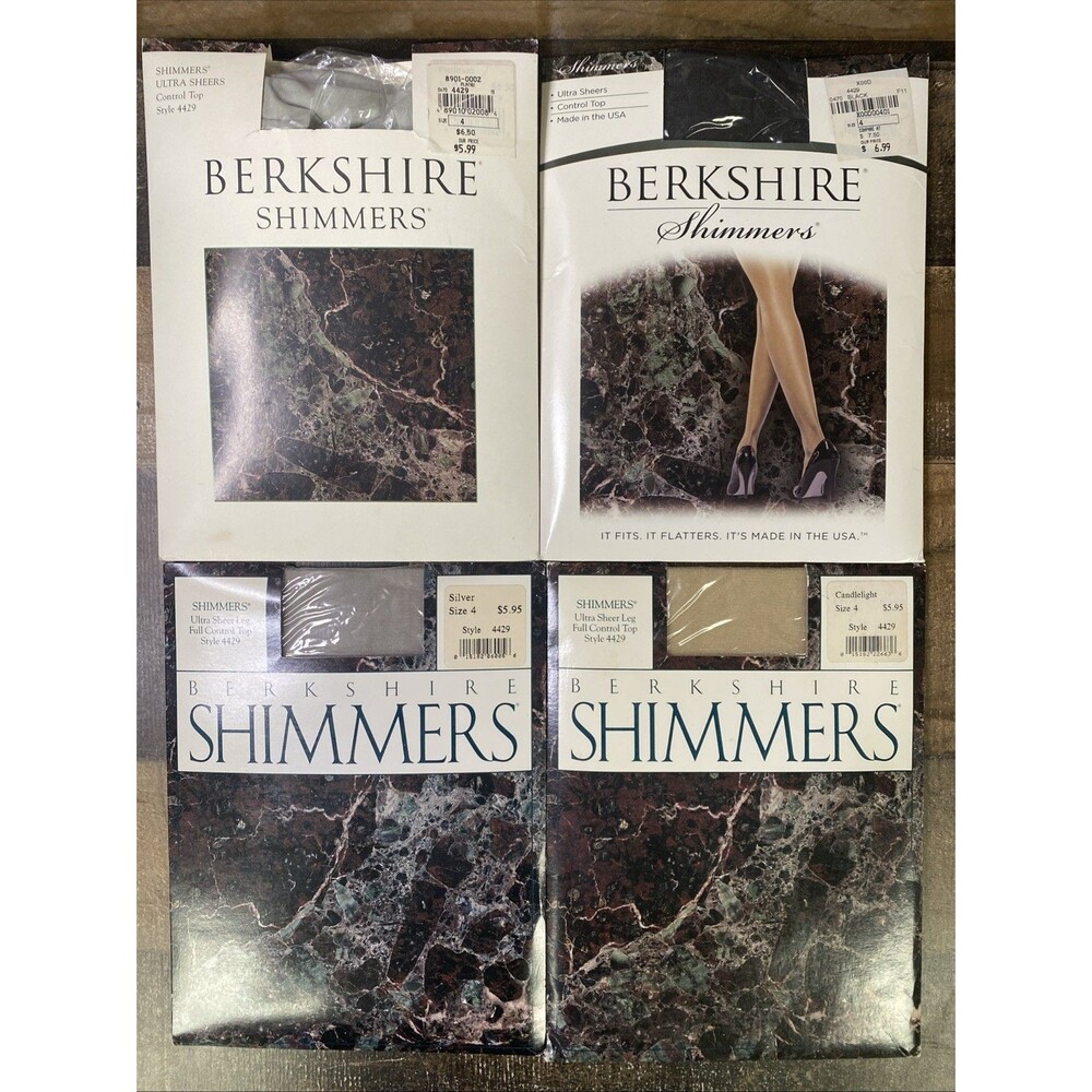 Mixed Lot of 4 Vtg BERKSHIRE Shimmers Control Top Sandalfoot Pantyhose Sz 4